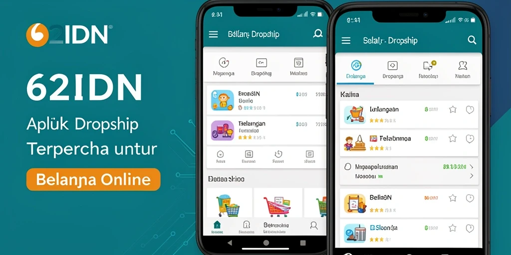 Antarmuka aplikasi 62IDN menampilkan katalog produk Dropship yang menarik.
