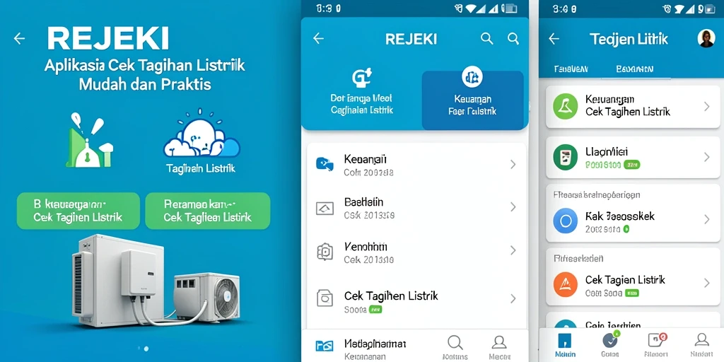 Screenshot utama aplikasi REJEKI yang menampilkan antarmuka cek tagihan listrik.